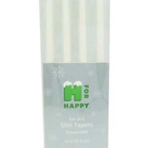 H for Happy Unscented Slim Taper Candles Ivory Set of 4 Long Burning Warm Glow
